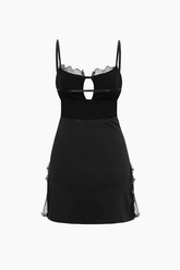 Lace Trim Backless Slit Mini Dress
